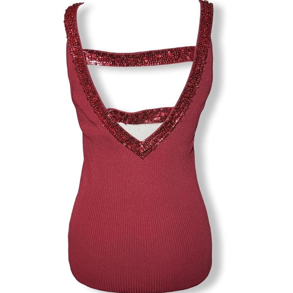Cache Beaded Knit Tank with Open Back, Small